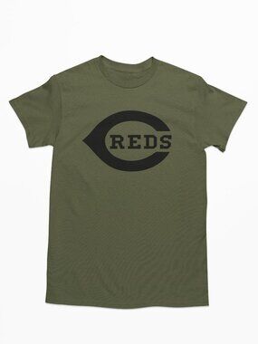 NEW Cincinnati Reds Logo T-Shirt MILITARY ARMY GREEN